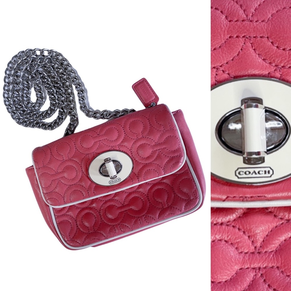 NWOT Coach Crossbody Shoulder Bag Purse Logo Stitch Quilted Leather Salmon Pink